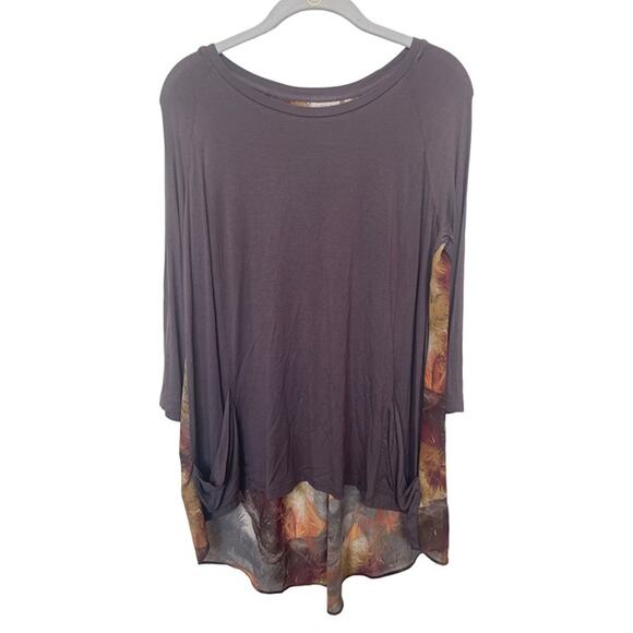 LOGO Lori Goldstein 3/4 Sleeve Chiffon Back Knit Tunic Top Grey Women's Small - Picture 2 of 6